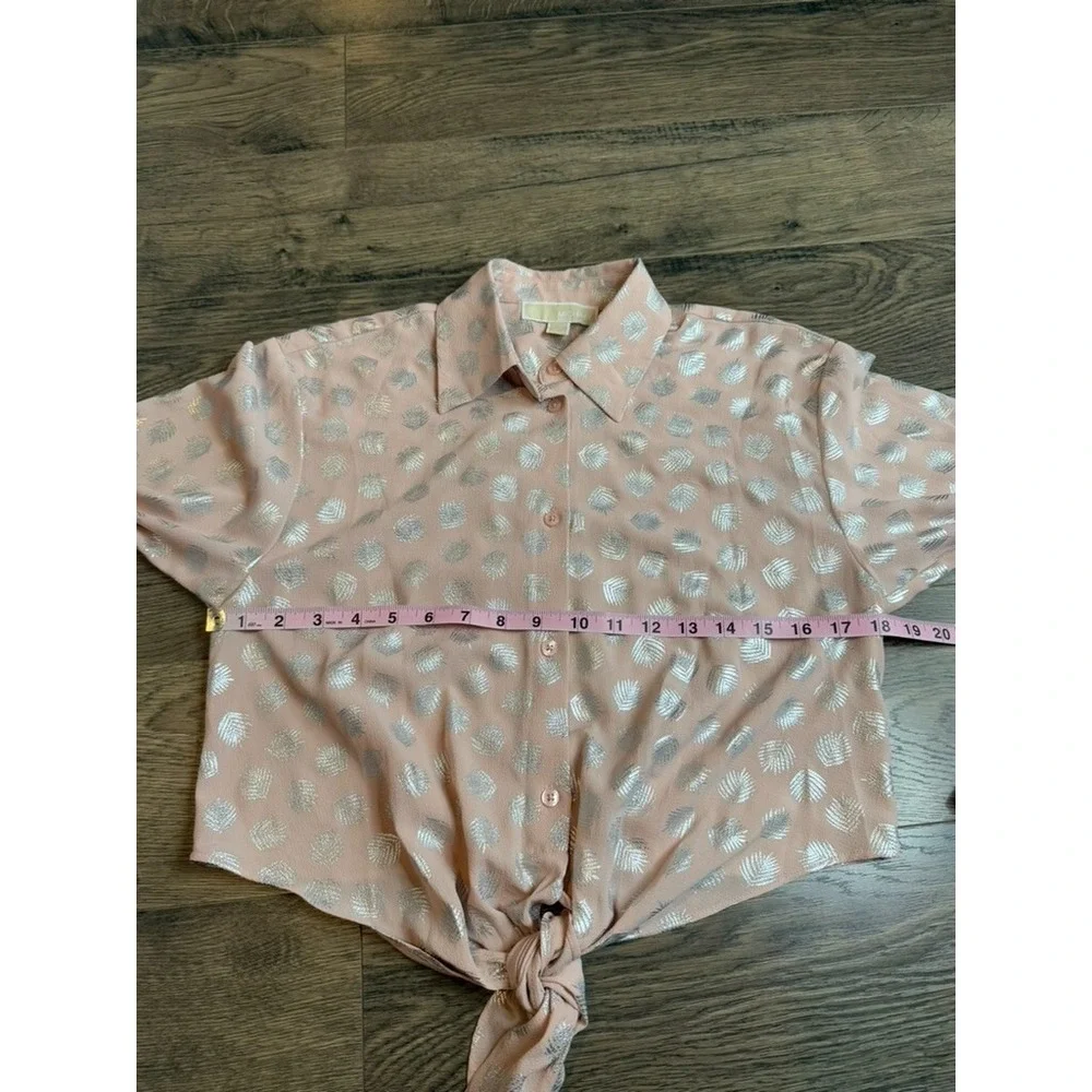 EUC Michael Kors Women's Pink Floral Print Cuff Sleeve Button-Up Top TIE Size XS